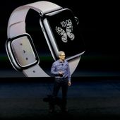 Apple CEO Tim Cook discusses the Apple Watch at the Apple event at the Bill Graham Civic Auditorium in San Francisco, Wednesday, Sept. 9, 2015. If Apple unveils a widely anticipated headset equipped with mixed reality technology on Monday, it will be the company&#x27;s biggest new product since the introduction of the Apple Watch nearly a decade ago. (AP Photo/Eric Risberg, File)