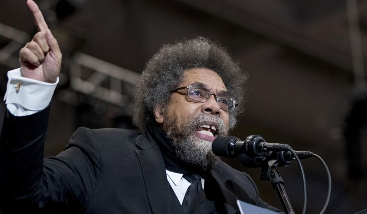 Harvard professor Cornel West speaks at a campaign rally for Democratic presidential candidate Sen. Bernie Sanders, I-Vt., at the Whittemore Center Arena at the University of New Hampshire, Feb. 10, 2020, in Durham, N.H. West says he will run for president in 2024 as a third-party candidate. (AP Photo/Andrew Harnik) **FILE**