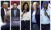 This combination of 2023 photos shows, from left, former President Donald Trump, Florida Gov. Ron DeSantis, former U.N. Ambassador Nikki Haley, former Vice President Mike Pence and South Carolina Sen. Tim Scott. “There is a segment of the white evangelical populace, they’re looking for a way to distance themselves with the deal with the devil they made in 2016&quot; in supporting Trump, said the Rev. Joel Bowman Sr. of Louisville, Kentucky, who was among several Black pastors who left the SBC in 2021 in dismay over what they saw as a racial backlash in a denomination that had once formally repented of its forebears&#x27; racism. (AP Photo/Charlie Neibergall, Meg Kinnard)
