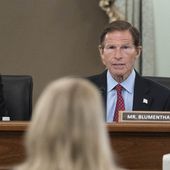 Sen. Marsha Blackburn, R-Tenn., left, and Sen. Richard Blumenthal, D-Conn., right speak during a hearing, Oct. 5, 2021, in Washington. The two U.S. senators are asking TikTok to explain what they called “misleading or inaccurate” statements about how it stores and provides access to U.S. user data. In a letter sent Tuesday, June 6, 2023, to TikTok CEO Shou Zi Chew, U.S. Sens Richard Blumenthal and Marsha Blackburn cited recent news reports from Forbes and The New York Times that raised questions about how the company handles sensitive U.S. user information. (AP Photo/Alex Brandon, File)