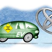 Illustration on electric vehicle supporters and Toyota by Alexander Hunter/The Washington Times