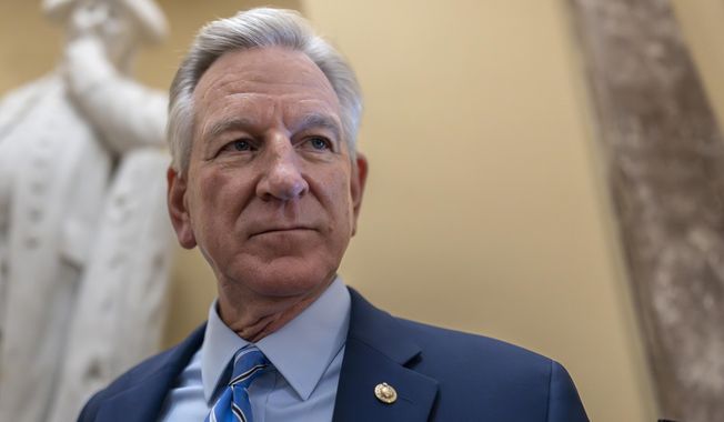 Sen. Tommy Tuberville, R-Ala., a member of the Senate Armed Services Committee, talks to reporters at the Capitol in Washington, May 16, 2023. Hopes were dashed Monday, June 12, for an imminent end to a Senate standoff that has delayed the promotions of more than 200 military officers and could delay the confirmation of President Joe Biden鈥檚 pick for chairman of the Joint Chiefs of Staff. Tuberville has been blocking the nominations to pressure the Defense Department to rescind a policy that reimburses service members who have to travel out of state for abortions and other reproductive care. (AP Photo/J. Scott Applewhite) **FILE**