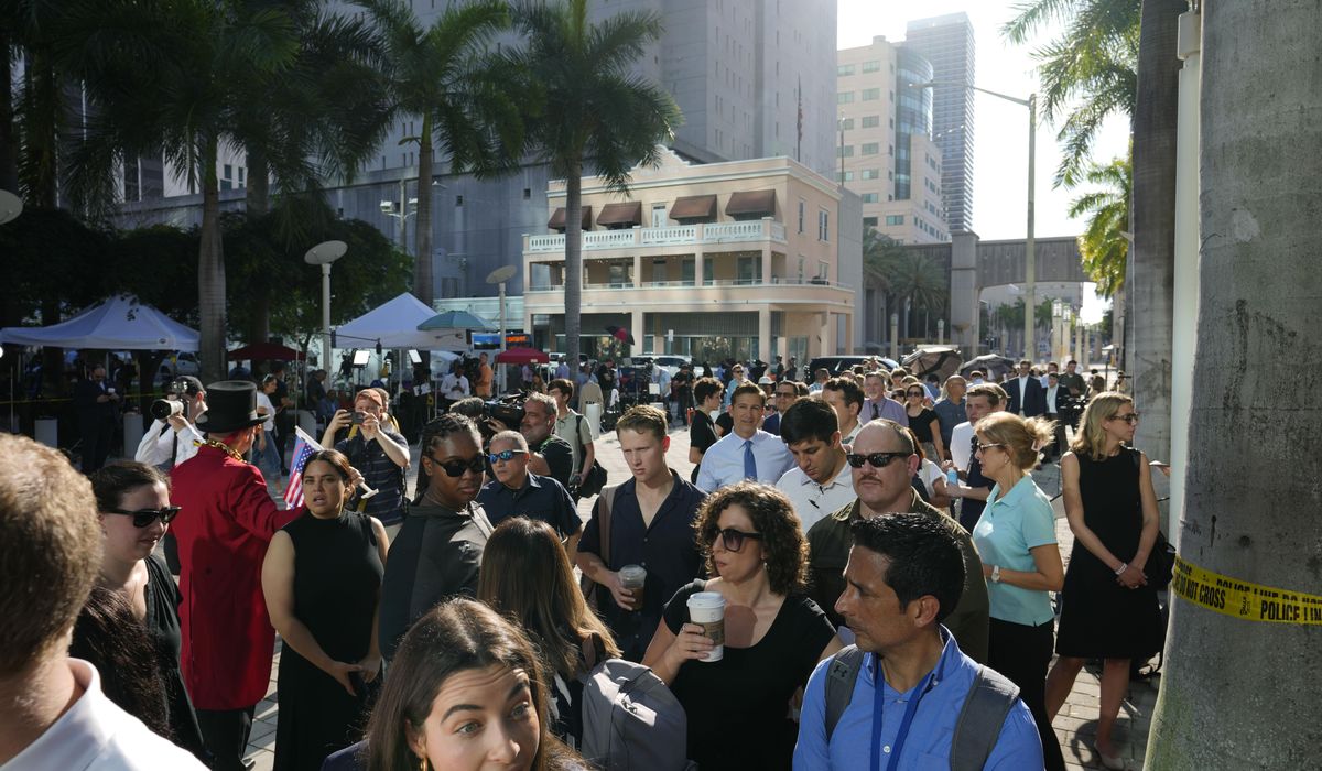 NextImg:Outside of Miami court where Trump will appear, media so far outnumber protesters