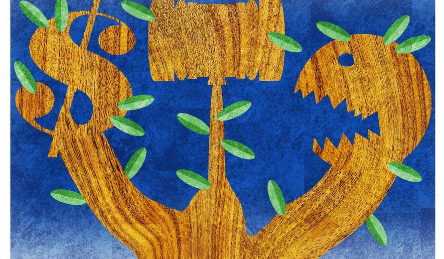 Illustration on the three branches of government by Alexander Hunter/The Washington Times