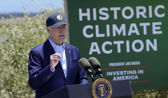 President Joe Biden speaks at the Lucy Evans Baylands Nature Interpretive Center and Preserve in Palo Alto, Calif., Monday, June 19, 2023. Biden talked about climate change, clean energy jobs and protecting the environment. (AP Photo/Susan Walsh)