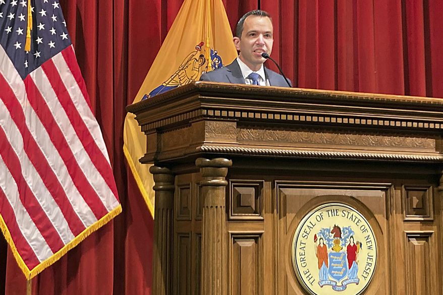 New Jersey Attorney General Matt Platkin speaks in Trenton, N.J., Feb. 3, 2020. The federal judge on Tuesday, June 20, 2023 blocked part of New Jersey's new handgun carry law that barred weapons from being carried in so-called sensitive places and halted a new insurance mandate the law sought to institute. (AP Photo/Mike Catalini, File)