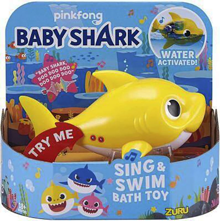 This image provided by Consumer Product Safety Commission shows Zuru’s full-sized Robo Alive Junior Baby Shark Sing & Swim Bath Toys. About 7.5 million “Baby Shark” bath toys are being recalled, Friday, June 23, 2023, after multiple impalements, lacerations and puncture wounds were reported in children playing with them. Toymaker Zuru said it’s recalling both full-size and mini versions of its robotic baby shark toys that have hard plastic top fins. (Consumer Product Safety Commission via AP)