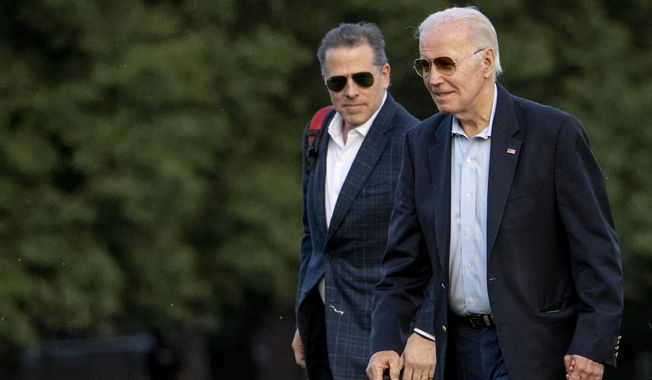 President Joe Biden and his son Hunter Biden arrive at Fort McNair in Washington on Sunday, June 25, 2023. The Bidens are returning from Camp David. (AP Photo/Andrew Harnik) ** FILE **