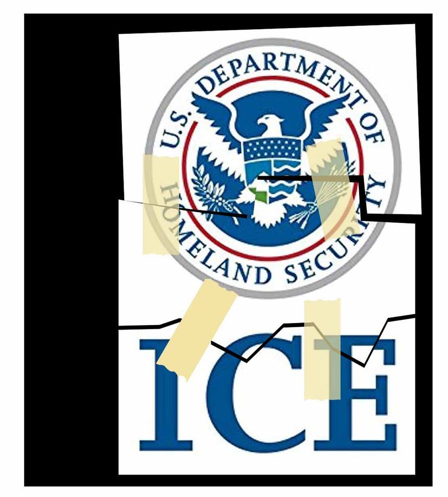Illustration on reforming Immigration and Customs Enforcement (ICE) by Alexander Hunter/The Washington Times