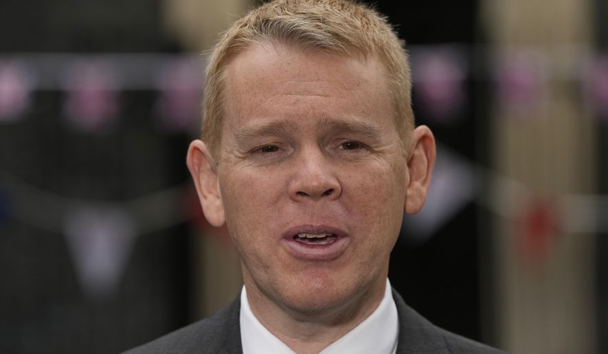 Prime Minister of New Zealand Chris Hipkins speaks to the media after meeting Britain's Prime Minister Rishi Sunak, in Downing Street, London, on May, 5, 2023. The United States has Air Force One, a plane that can refuel in midair and act as a presidential command center. New Zealand has Betty, an aging Boeing 757 that officials on Monday, June 26, acknowledged was so prone to breakdowns they had sent a backup to ensure Prime Minister Chris Hipkins didn’t get stranded in China, where he is leading a trade delegation. (AP Photo/Frank Augstein, File)