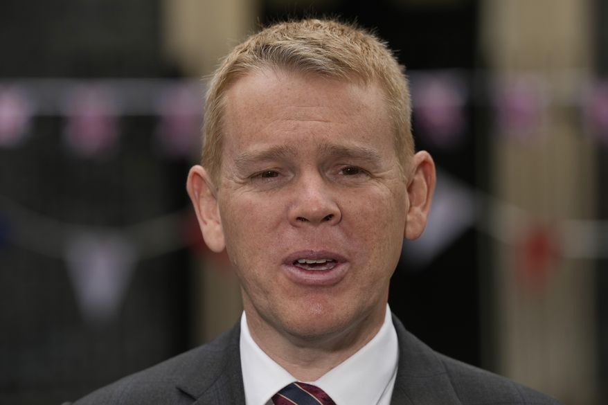 Prime Minister of New Zealand Chris Hipkins speaks to the media after meeting Britain's Prime Minister Rishi Sunak, in Downing Street, London, on May, 5, 2023. The United States has Air Force One, a plane that can refuel in midair and act as a presidential command center. New Zealand has Betty, an aging Boeing 757 that officials on Monday, June 26, acknowledged was so prone to breakdowns they had sent a backup to ensure Prime Minister Chris Hipkins didn’t get stranded in China, where he is leading a trade delegation. (AP Photo/Frank Augstein, File)