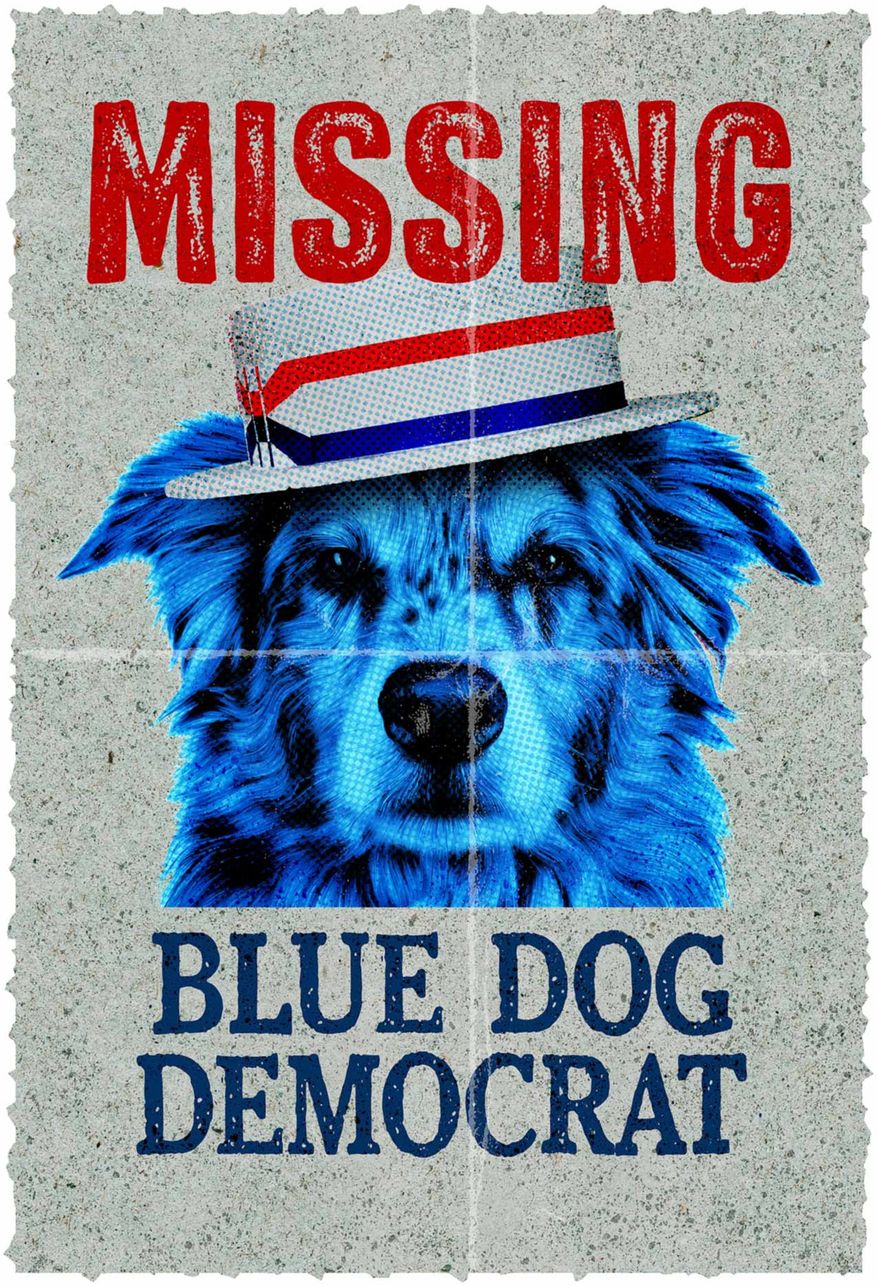 Missing Blue Dog Democrat Illustration by Greg Groesch/The Washington Times