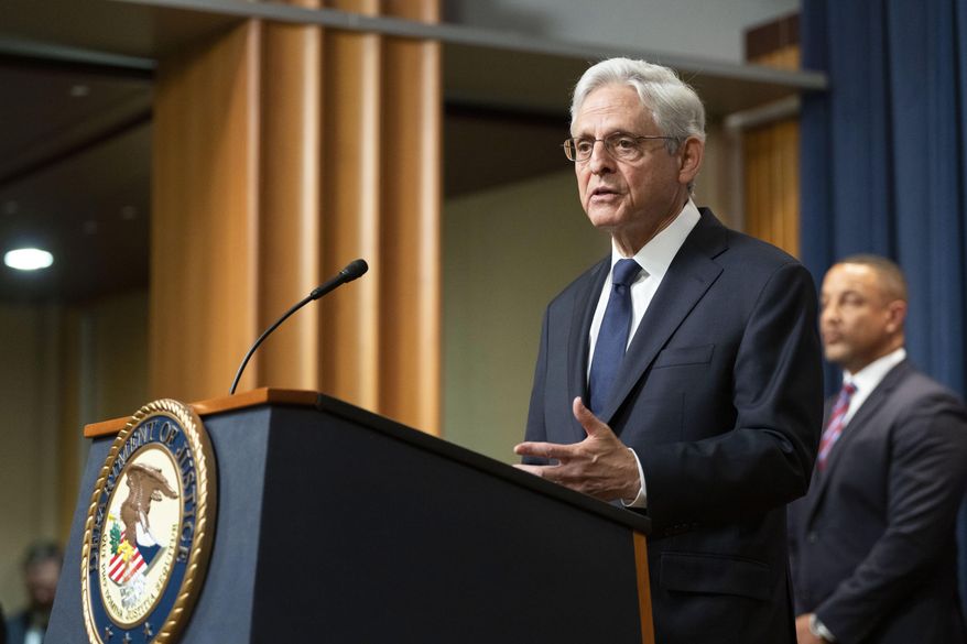 Attorney General Merrick Garland speaks at a press conference to announce arrests and disruptions of the fentanyl precursor chemical supply chain, June 23, 2023 in Washington. The Justice Department has charged dozens of people in several healthcare fraud and prescription drug schemes, including a massive scheme totaling nearly $1.9 billion and a doctor accused of ordering leg braces for patients who had their limbs amputated, officials said Wednesday. (AP Photo/Kevin Wolf) **FILE**