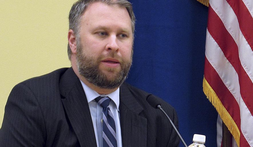 FILE - Then-Ohio Republican Party Chairman Matt Borges participates in a question-and-answer session in Columbus, Ohio, Feb. 11, 2016. Former Ohio House Speaker Larry Householder and lobbyist Matt Borges, a former chair of the Ohio Republican Party, were both convicted in March of a single racketeering charge each, after a six-week trial. Borges is scheduled to be sentenced Friday, June 30, 2023. (AP Photo/Andrew Welsh-Huggins, File)