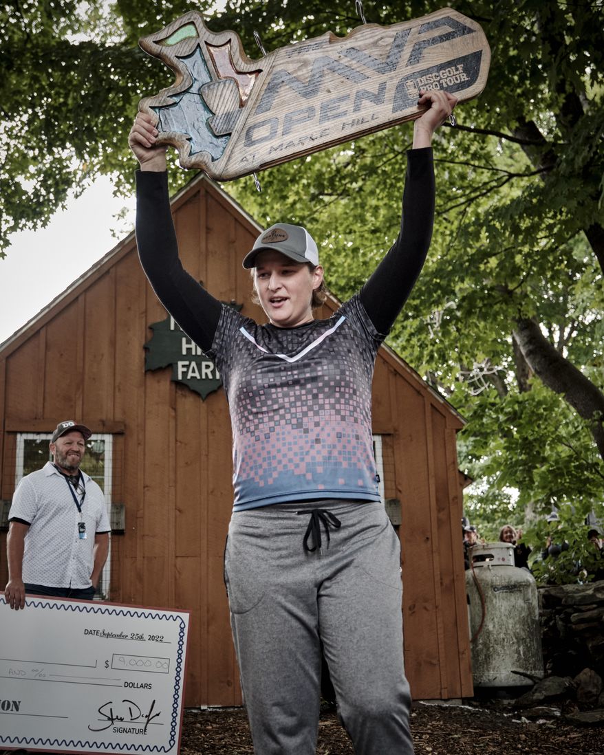 Natalie Ryan became in 2022 the first male-to-female transgender athlete to win a women's Disc Golf Pro Tour Elite Series event. Ryan is challenging the Professional Disc Golf Association's stricter transgender policy, which went into effect on Jan. 1. (Courtesy of the Disc Golf Pro Tour)