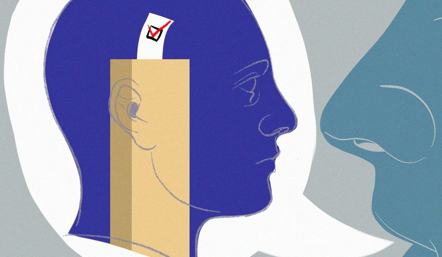 Illustration on the term "election denier" by Linas Garsys/The Washington Times