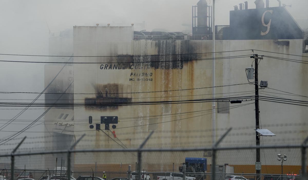 NextImg:Fatal fire still burns on cargo ship in New Jersey, raising questions about response capability
