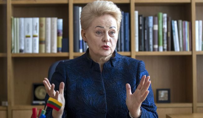 Former Lithuanian President Dalia Grybauskaite speaks during an interview with The Associated Press at the President&#x27;s palace in Vilnius, Lithuania, Tuesday, July 4, 2023. Grybauskaite has earned a reputation as the &quot;Baltic Iron Lady&quot; for her resolute leadership and bluntness, particularly regarding Russia, she was one of few European leaders who warned of Russian interference in eastern Europe even before Moscow annexed Ukraine&#x27;s Crimean Peninsula in 2014. (AP Photo/Mindaugas Kulbis)