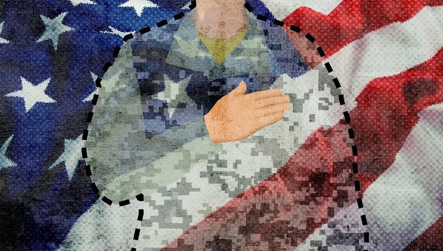 Illustration on military recruiting by Greg Groesch/The Washington Times