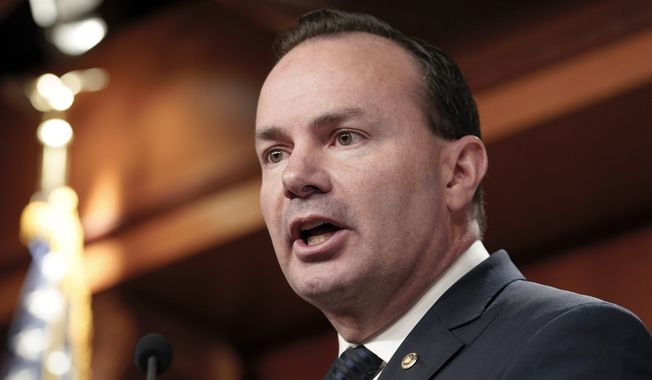 Sen. Mike Lee, R-Utah, speaks during a news conference on spending Dec. 14, 2022, on Capitol Hill in Washington. Biotech entrepreneur and Republican presidential hopeful Vivek Ramaswamy on Monday, July 17, 2023, released a list of 16 people he&#x27;d nominate to the U.S. Supreme Court or federal appellate courts if he becomes president. Ramaswamy&#x27;s list includes Sens. Ted Cruz of Texas and Mike Lee of Utah as possible nominees for the nation&#x27;s top court. (AP Photo/Mariam Zuhaib, File)
