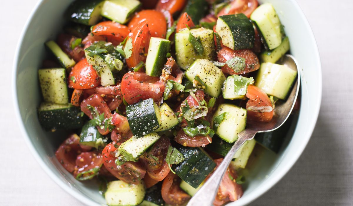 NextImg:Tomato and cucumber salad with capers & feta: One easy step boosts this Mediterranean chopped salad