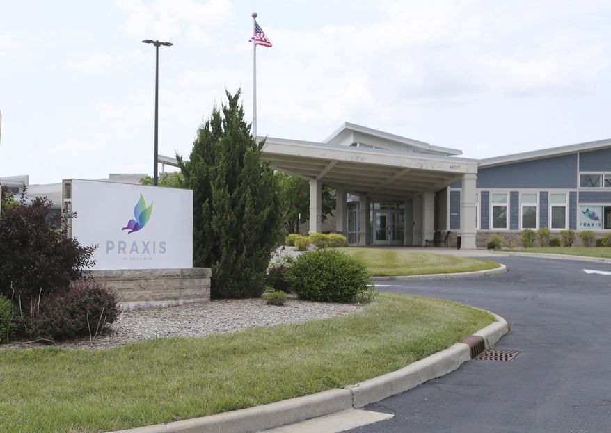 The exterior of Praxis Landmark Recovery facility on Bodnar Drive, southeast of Mishawaka, Ind., is shown Tuesday, July 11, 2023. Northern Indiana police have asked state officials to revoke the license of Praxis Landmark Recovery, where three patients recently died within a week, saying that the less than year-old center is endangering its residents and placing a strain on law enforcement. (Greg Swiercz/South Bend Tribune via AP)