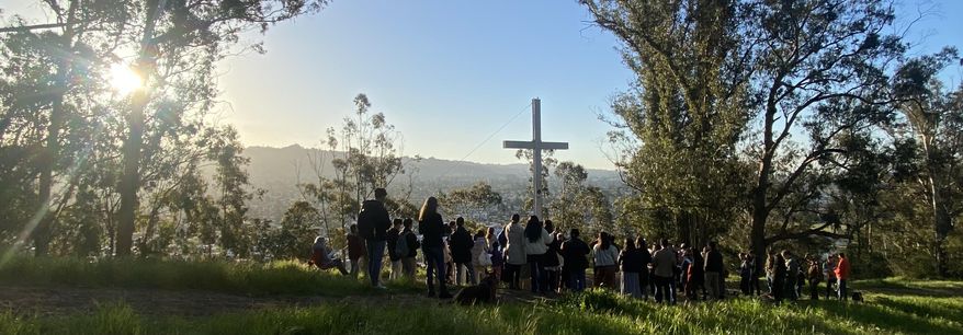 Worshipers hold Easter sunrise services at the Albany Hill cross in Albany, California, in 2022. Photo courtesy the Albany Lions Club.
