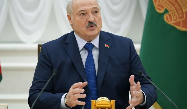Belarusian President Alexander Lukashenko speaks during his meeting with foreign correspondents in Minsk, Belarus, on Thursday, July 6, 2023. (AP Photo/Alexander Zemlianichenko) **FILE**