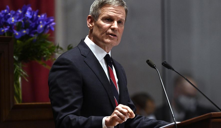 FILE - Tennessee Gov. Bill Lee delivers his State of the State address in the House Chamber of the Capitol building, Jan. 31, 2022, in Nashville, Tenn. Lee on Friday, July 28, 2023, wouldn't say whether his proposal to keep firearms away from dangerous people has enough support inside Tennessee's Republican-dominant Statehouse to survive the upcoming special legislative session. (AP Photo/Mark Zaleski, File)