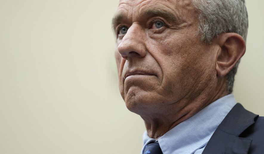 Robert F. Kennedy, Jr., testifies before a House Judiciary Select Subcommittee on the Weaponization of the Federal Government hearing on Capitol Hill in Washington, Thursday, July 20, 2023. Rising to prominence during the COVID-19 pandemic due to his strident opposition to vaccines, Democratic presidential candidate Kennedy Jr. portrays himself as a true Democrat inheriting the mantle of the Kennedy family. (AP Photo/Patrick Semansky, File)