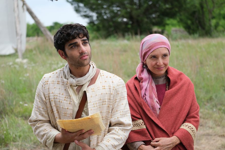 'The Chosen' cast members Paras Patel and Vanessa Benavente during the filming of the Sermon on the Mount. Courtesy of The Chosen.