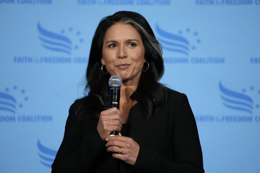 Former U.S, representative Tulsi Gabbard has been named the "hottest politician" on Earth — followed by former Alaska Gov. Sarah Palin, former prime minister of Finland Sanna Marin, Prime Minister of Canada Justin Trudeau and Jacinda Arden, former Prime Minister of New Zealand. She is seen here during the Iowa Faith and Freedom Coalition Spring Kick-Off Saturday, April 22, 2023, in Clive, Iowa. (AP Photo/Charlie Neibergall)
