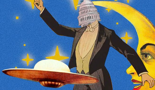 U.S. government hiding UFOs (unidentified flying objects) Illustration by Linas Garsys / The Washington Times