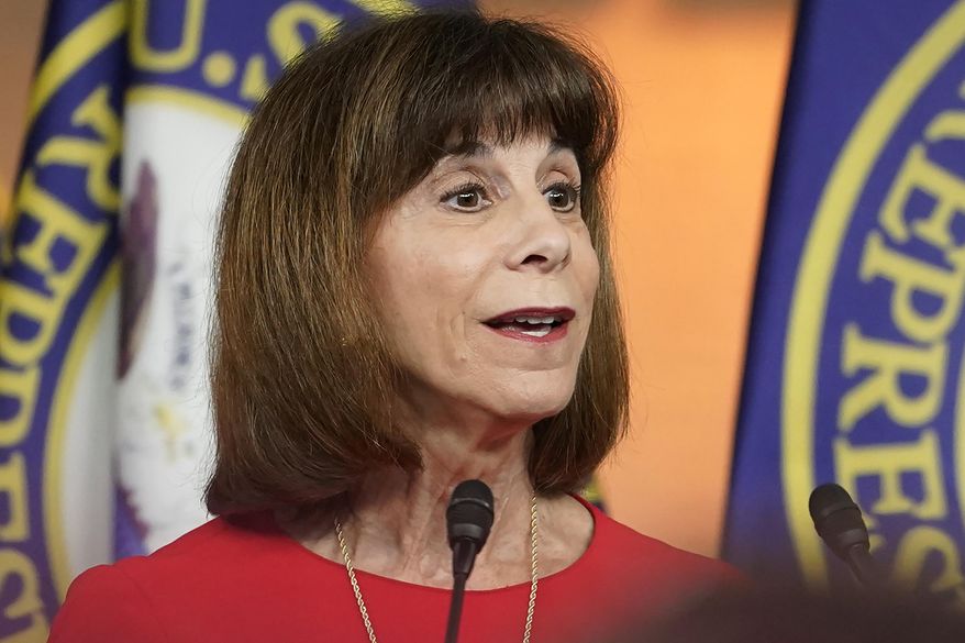 U.S. Rep. Kathy Manning, D-N.C., speaks during a news conference at the Capitol, July 19, 2022, in Washington. Manning was injured in a car accident on Thursday, Aug. 3, 2023, in her district and was treated at a hospital, her office said. (AP Photo/Mariam Zuhaib, File)