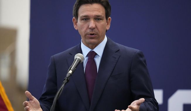 Republican presidential candidate and Florida Gov. Ron DeSantis speaks during a campaign event in Rochester, N.H., on Monday, July 31, 2023. (AP Photo/Charles Krupa) **FILE**