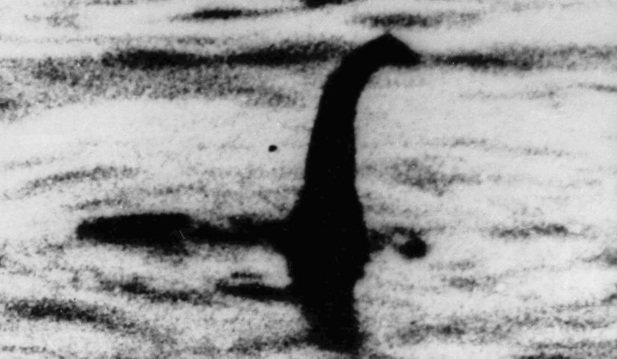 This undated file photo shows a shadowy shape that some people say is a the Loch Ness monster in Scotland, later debunked as a hoax. The Loch Ness Centre in Scotland is calling for “budding monster hunters” and volunteers to join in what it dubs the largest search for the Loch Ness Monster since the 1970s. The visitor attraction said Thursday, Aug. 3, 2023, that modern technology such as drones that produces thermal images of the lake will “search the waters in a way that has never been done before.” (AP Photo) **FILE**