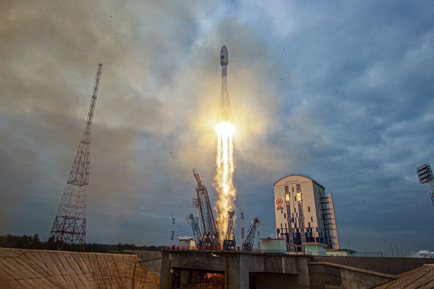 In this image made from video released by Roscosmos State Space Corporation, the Soyuz-2.1b rocket with the moon lander Luna-25 automatic station takes off from a launch pad at the Vostochny Cosmodrome in the Russia's Far East, on Friday, Aug. 11, 2023. The launch of the Luna-25 craft to the moon will be Russia's first since 1976 when it was part of the Soviet Union. The Russian lunar lander is expected to reach the moon on Aug. 23, about the same day as an Indian craft which was launched on July 14. (Roscosmos State Space Corporation via AP)