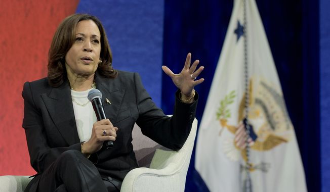 Vice President Kamala Harris speaks during the Everytown for Gun Safety Action Fund&#x27;s annual Gun Sense University conference at McCormick Place in Chicago on Wednesday, Aug. 11, 2021. (AP Photo/Mark Black)