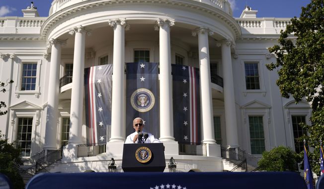 President Joe Biden speaks about the Inflation Reduction Act of 2022 during a ceremony on the South Lawn of the White House in Washington, Sept. 13, 2022. It&#x27;s a once-in-a-generation undertaking, thanks to three big bills approved by Congress last session. They&#x27;re now coming online. Biden calls it &quot;Bidenomics.&quot; Republicans criticize it as big government overreach. Taken together, the estimated $2 trillion is a centerpiece of Biden&#x27;s re-election effort. (AP Photo/Andrew Harnik, File)