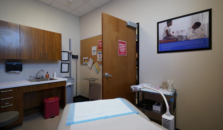 An exam room is seen at a Planned Parenthood facility in Austin, Texas, Monday, Aug. 14, 2023. A federal judge who ordered restrictions on the abortion pill mifepristone will consider Tuesday, Aug. 15, whether Planned Parenthood must pay potentially hundreds of millions of dollars to the state of Texas over fraud claims. (AP Photo/Eric Gay)