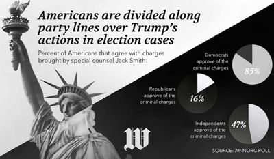 Americans are divided along party lines over Trump’s actions in election cases (horizontal)
