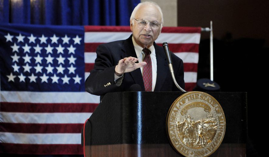 A U.S. flag with 32 starts is displayed behind former Minnesota Gov. Al Quie as he addressed a Civil War Sesquicentennial Day observance to commemorate Minnesota's part in the war Wednesday, May 18, 2011 in St. Paul, Minn. Quie, a moderate Republican known for working across the aisle as both governor and as a congressman, has died. He was 99. His son, Joel Quie, says he died of natural causes late Friday, Aug. 18, 2023 at his home in Wayzata.(AP Photo/Jim Mone, File)