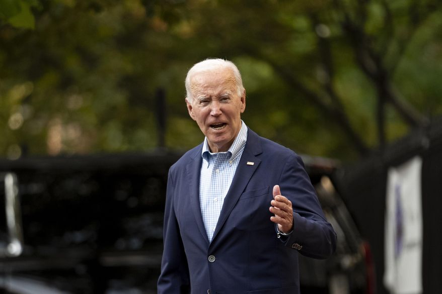 President Joe Biden answers a reporters question as he leaves Holy Trinity Catholic Church in the Georgetown section of Washington, Sunday, Aug. 27, 2023. (AP Photo/Andrew Harnik)