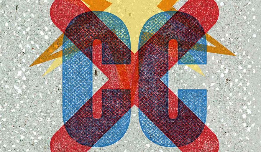 Illustration on cancel culture and small towns values winning by Greg Groesch/ The Washington Times