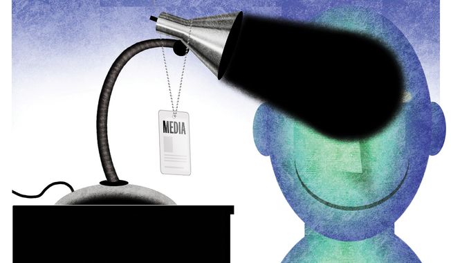 Illustration on the corruption of U.S. news media by Alexander Hunter/The Washington Times