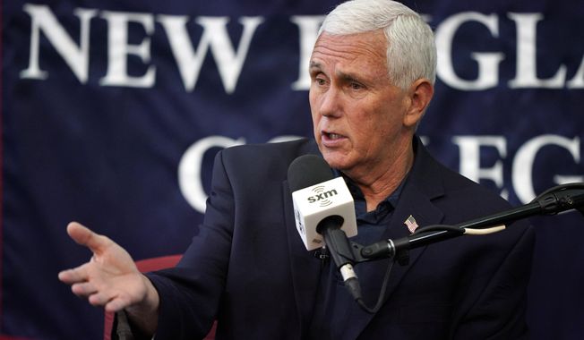 Republican presidential candidate former Vice President Mike Pence responds to a question during a town hall campaign event, Wednesday, Sept. 6, 2023, at New England College in Henniker, N.H. (AP Photo/Robert F. Bukaty)