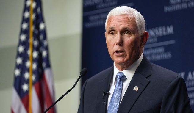 Republican presidential candidate former Vice President Mike Pence speaks at St. Anselm College, Wednesday, Sept. 6, 2023, in Manchester, N.H. (AP Photo/Robert F. Bukaty)