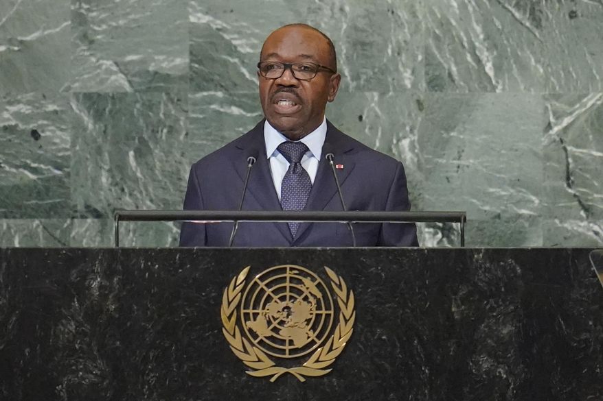 President of Gabon Ali Bongo Ondimba addresses the 77th session of the United Nations General Assembly, on Sept. 21, 2022, at U.N. headquarters. Gabon’s junta says the country’s ousted President Ali Bongo Ondimba, who has been under house arrest since he was deposed last week, is now freed and can travel on a medical trip. The junta said this on Wednesday just as it met with various local and regional authorities, promising a better life for Gabonese. (AP Photo/Mary Altaffer, File)