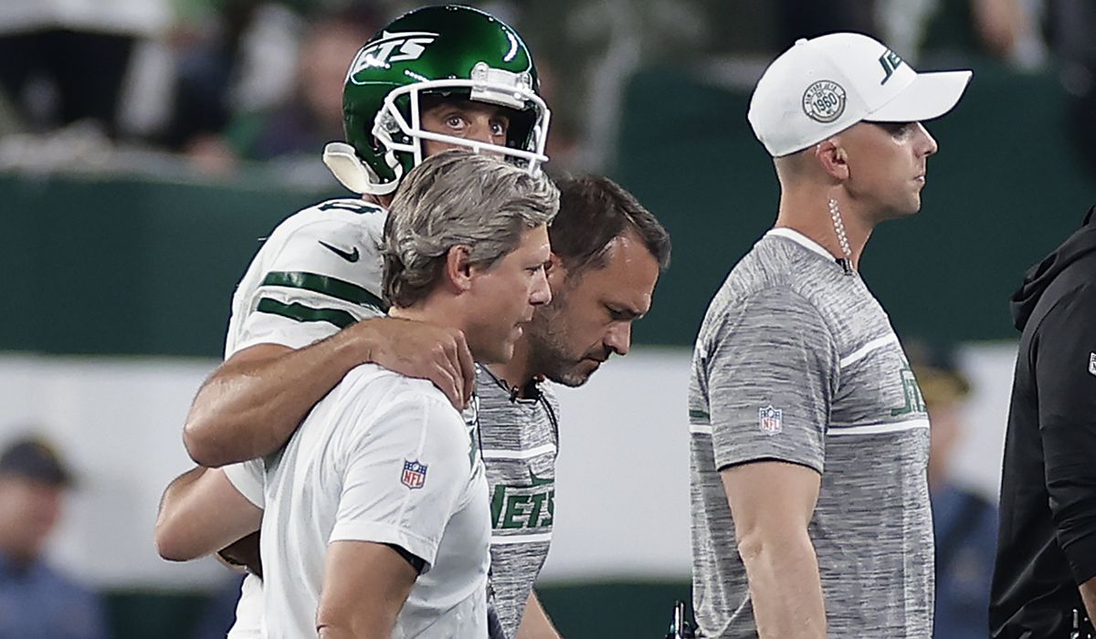 Aaron Rodgers carted off field during first series for Jets Aaron Rodgers carted off field during first series for Jets