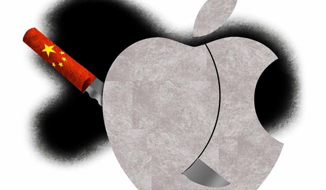 Illustration on Apple in China by Alexander Hunter/The Washington Times